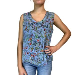 Zara Basic Garden Floral Blouse Womens Size Small Light Blue Sleeveless Tie Back